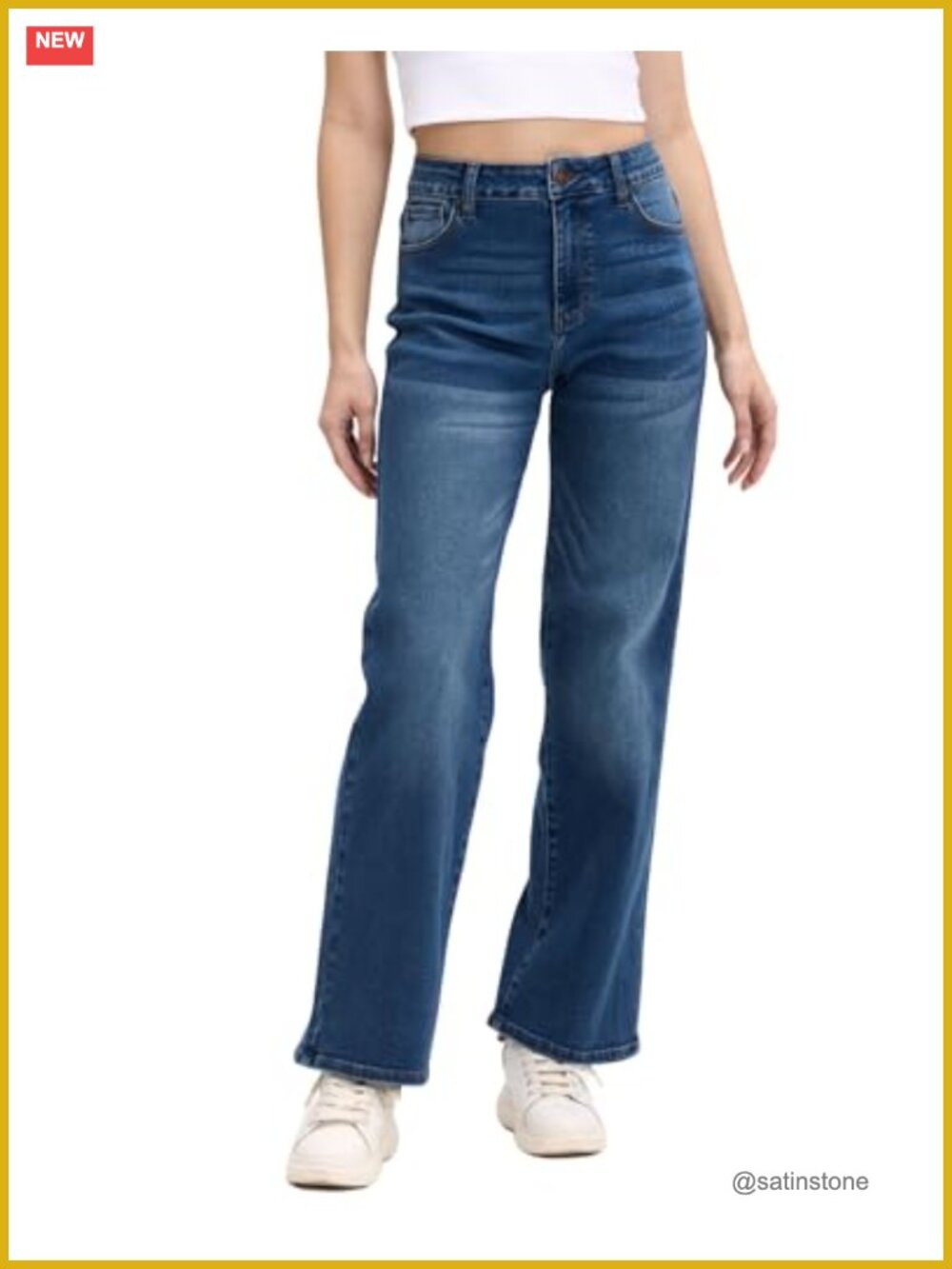 High-Rise Slim Wide Leg Jeans Soft Stretch Denim Juniors 31-inch Inseam